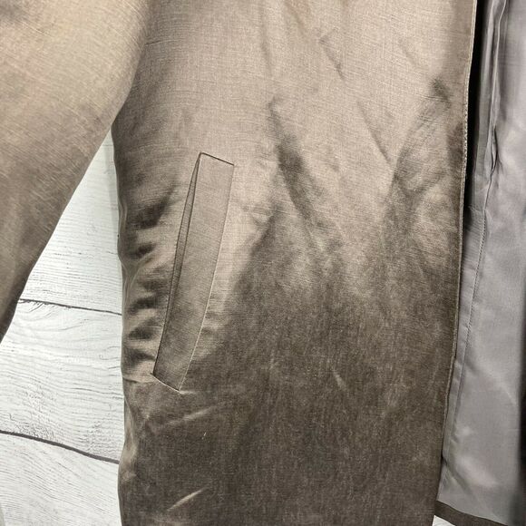 Eileen Fisher Brown Organic Linen Silk Open Front Lined Jacket Blazer Size PM - Picture 4 of 10